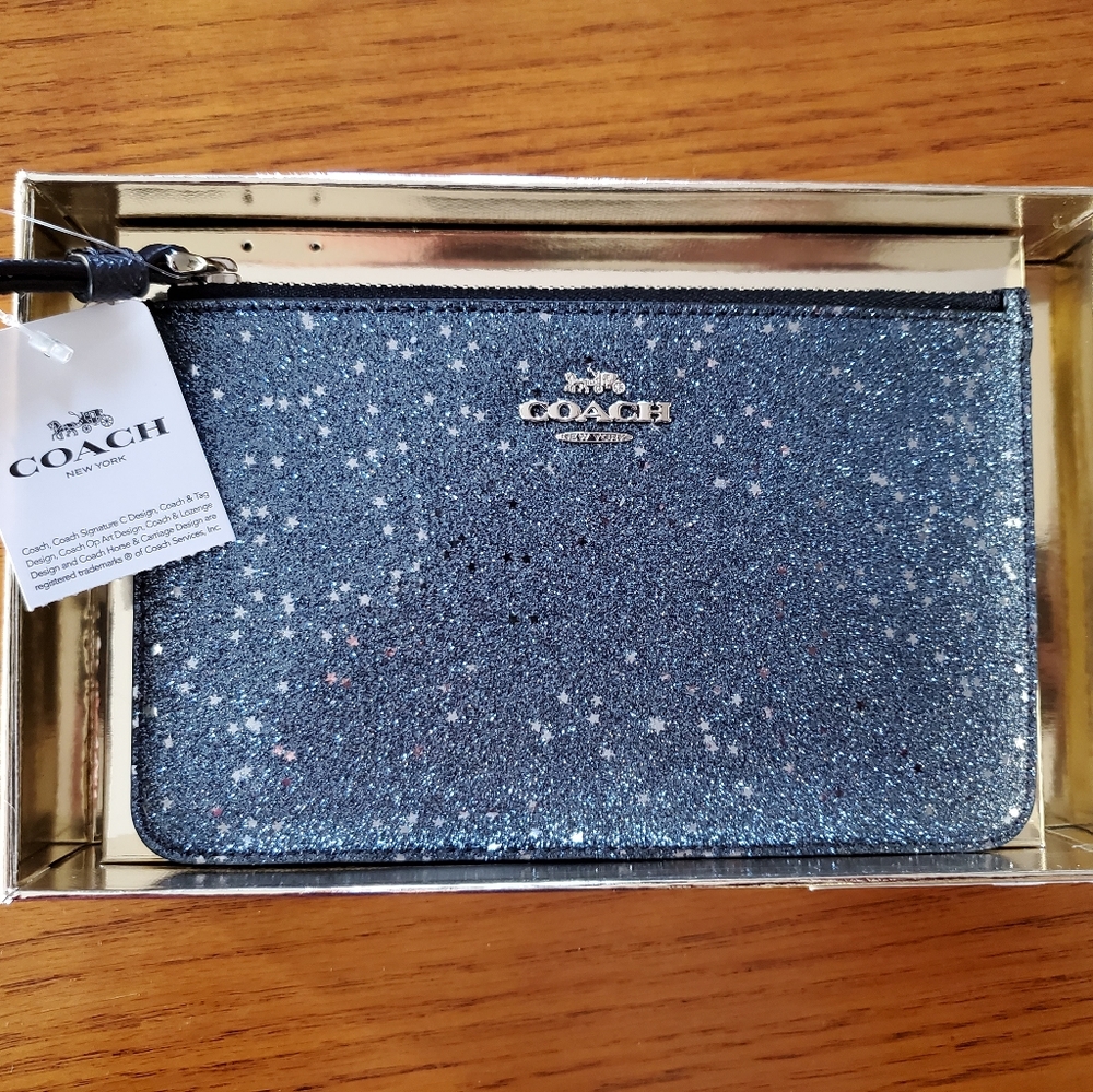 Coach wristlet blue with sparkling pattern